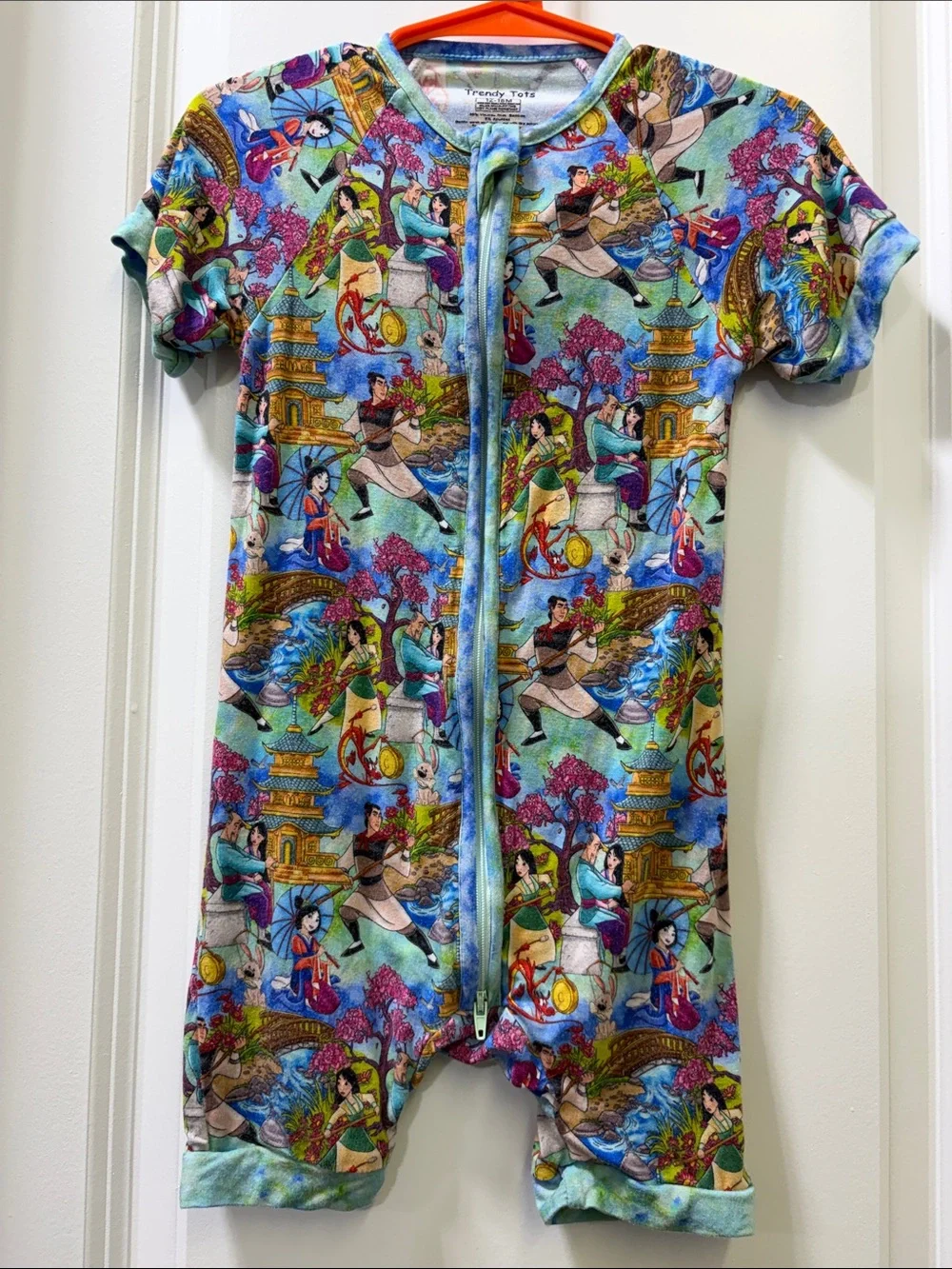 Disney Mulan Children's Zip Romper Bodysuit - Multicolor Scenic Print
